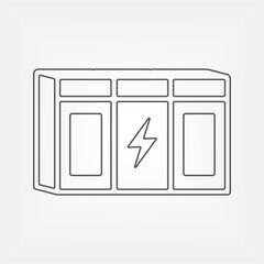 Large rechargeable li-ion battery outline icon. Energy storage for renewable power stations. Grid backup system sign