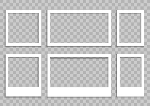 Set of empty photo frames with transparent background