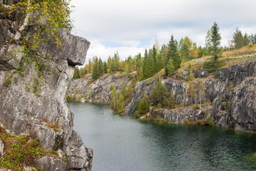 Marble mountain rock quarry landscape, Karelia