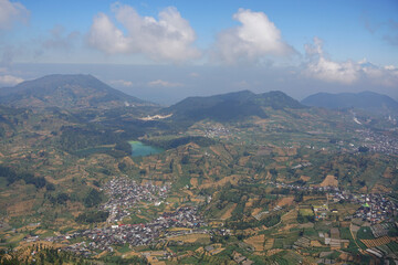 Fototapeta na wymiar Aerial view of the mountains, Mt. Prau. Dieng, Wonosobo province, Central Java, Indonesia