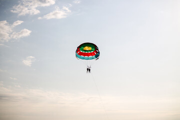 Paraglider soaring over the seashore