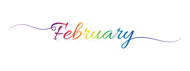 february letter calligraphy banner colorful gradient 