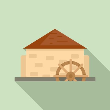 Antique water mill icon. Flat illustration of antique water mill vector icon for web design