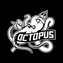  mascot octopus vector black and white