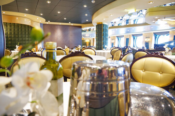 Elegant and formal dining room or restaurant onboard luxury MSC Cruises cruiseship or cruise ship...