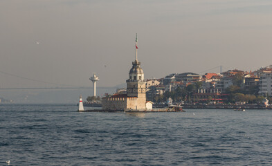 Istanbul, Turkey - one of the most recognizable landmarks of Istanbul, the Maiden's Tower stands in the middle of Bosporus, right in front the &Uuml;sk&uuml;dar district. Here in particular its shape