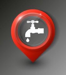 Colorful Map Pointer Icon With Water Supply or Tap Water Sign