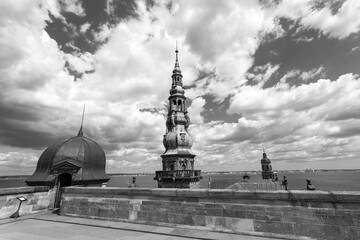 Helsingor. Denmark. 26 July. Tower of Kronborg Castle. Black and white photo. Denmark Landmarks...