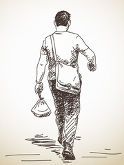 Sketch of walking man from back