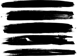 Grunge Paint Roller . Vector brush Stroke . Distressed banner . Black stripes isolated. paintbrush collection . Modern Textured shape . Dry border in Black . Bulge lines . Rough edges. 