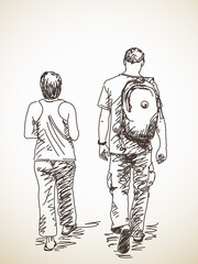 Walking couple back view