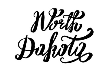 USA States vector name phrase. Brush calligraphy of the North Dakota. Hand-drawn typography of the USA with the name of the state. Modern brush ink lettering. America typographic sign.