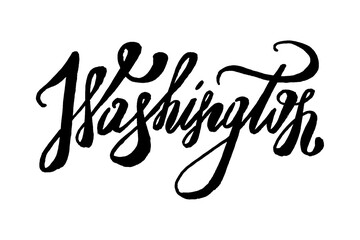 USA States vector name phrase. Brush calligraphy of the Washington. Hand-drawn typography of the USA with the name of the state. Modern brush ink lettering. America typographic sign.