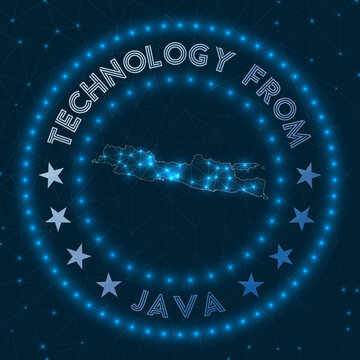 Technology From Java. Futuristic geometric badge of the island. Technological concept. Round Java logo. Vector illustration.