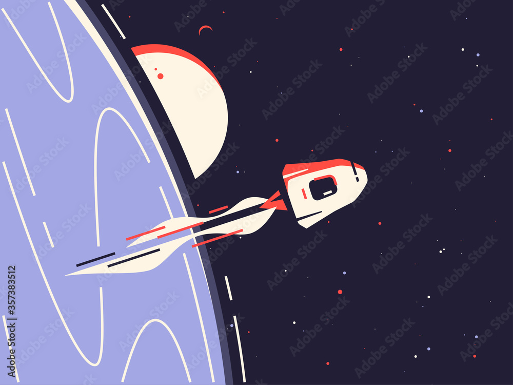 Wall mural vector illustration of a reusable spacecraft entering into orbit around the planet