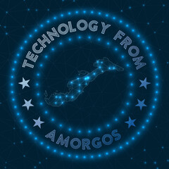 Technology From Amorgos. Futuristic geometric badge of the island. Technological concept. Round Amorgos logo. Vector illustration.