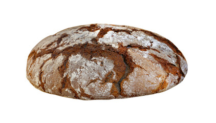 Loaf of fresh brown rye bread over white