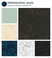 Topographic maps. Appealing isoline patterns, seamless design. Superb tileable background. Vector illustration.