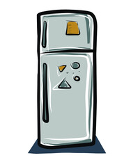 Refrigerator. Vector picture drawn by hand from a set about home life and comfort. There are many household items and furniture. Doodle style. Isolated drawings.