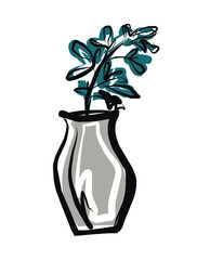 Flower in a pot.Vector picture drawn by hand from a set about home life and comfort. There are many household items and furniture. Doodle style. Set of isolated drawings.
