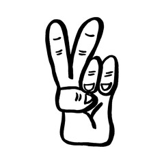 Symbol with 2 fingers like Victory gesture. Doodle. Isolated on white background. Graphic design element for web, corporate identity, cards, prints etc. Vector illustration