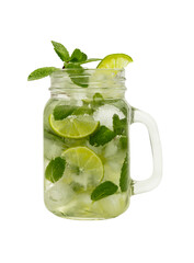 Mason jar of mojito isolated on white