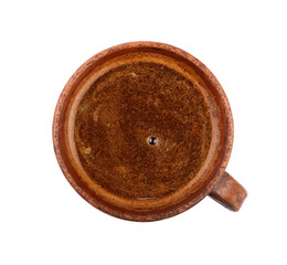 Ceramic cup of Turkish coffee on white