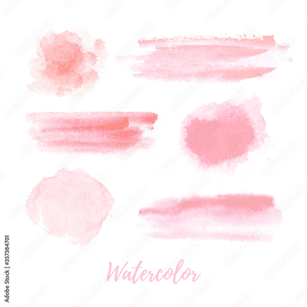 Wall mural pink watercolor collection. soft pastel pink brush strokes a watercolor. modern graphic design isola