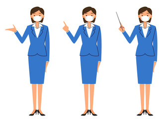 指し示すマスクの女性社員