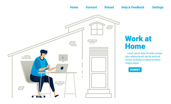 Work from home during covid-19 pandemic. Freelance jobs and business opportunities at home with internet connection. Illustration design of landing page, website, mobile apps, poster, flyer, banner