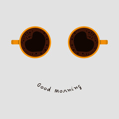 Good morning with tow cups of coffee like a smiling emoji