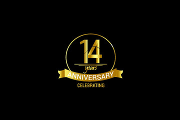 Fototapeta premium 14 year Luxury Black Gold anniversary, minimalist logo years,jubilee, greeting card. Birthday invitation. year sign. Gold space vector illustration on white background - Vector