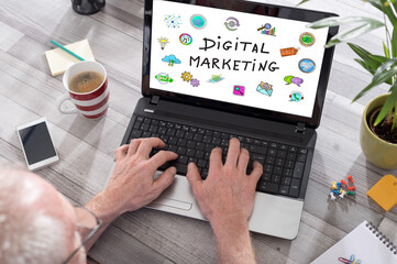 Digital marketing concept on a laptop screen