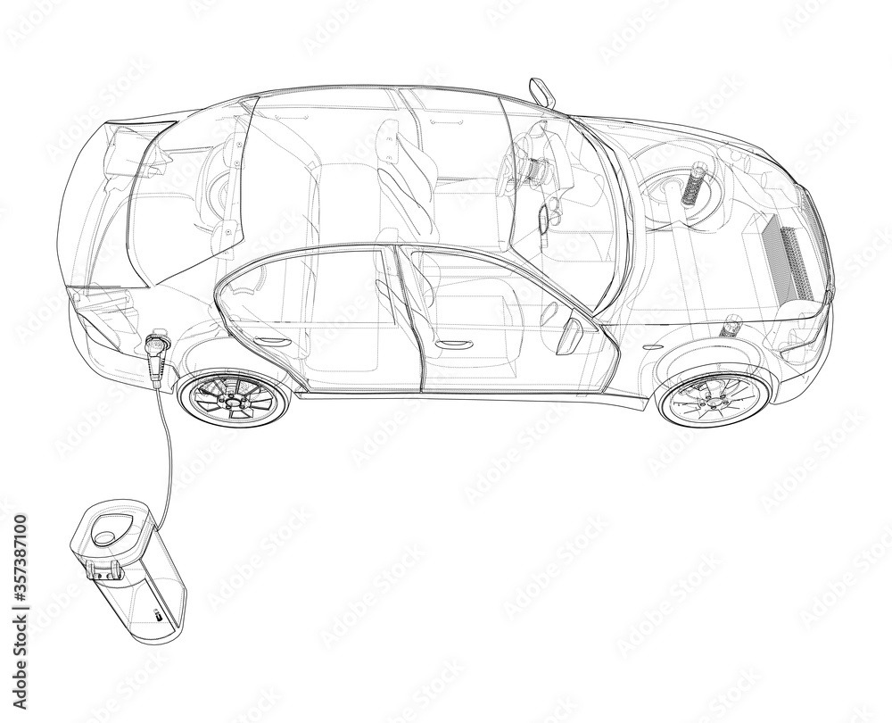 Poster Electric Vehicle Charging Station Sketch. Vector