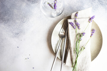 Summer table setting with lavender flowers