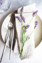 Summer table setting with lavender flowers