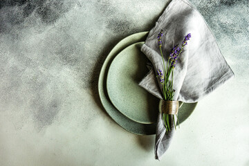 Summer table setting with lavender flowers