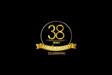 38 year Luxury Black Gold anniversary, minimalist logo years,jubilee, greeting card. Birthday invitation. year sign. Gold space vector illustration on white background - Vector