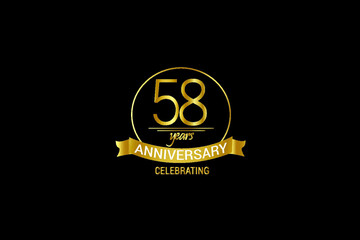 58 year Luxury Black Gold anniversary, minimalist logo years,jubilee, greeting card. Birthday invitation. year sign. Gold space vector illustration on white background - Vector