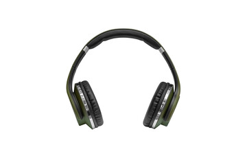 black-green wireless headphones isolated on white background