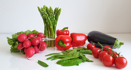 Fresh vegetable assortement on a white background
