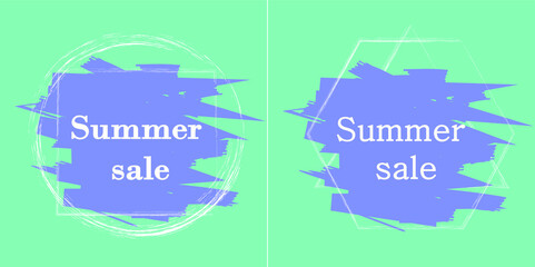 Summer sale posters set with bright colors and geometry elements.