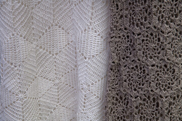 White and gray knitted textile