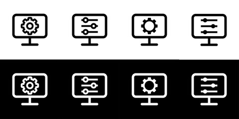 Fototapeta na wymiar Computer setting, configuration, and preference icon set. Flat design icon collection isolated on black and white background.