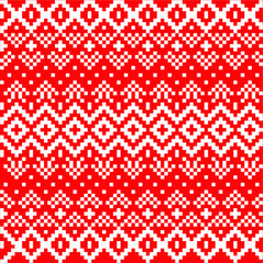 Fototapeta na wymiar Christmas and New Year Design. Knitted seamless pattern in pixel.