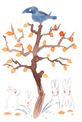 カラスとウサギ