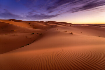 Naklejka na ściany i meble Dramtic and colorful sunrise at the Sahara desert: Earth's Largest Hot Desert