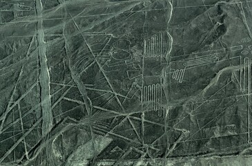 mysterious giant geometric lines geoglyphs of the Nazca (Nasca) plateau in Peru. 