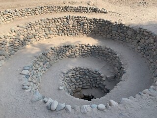 ancient aqueduct, unique spiral wells in the Nazca Valley, Peru