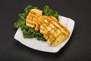 Grilled Greek haloumi cheese with herbs